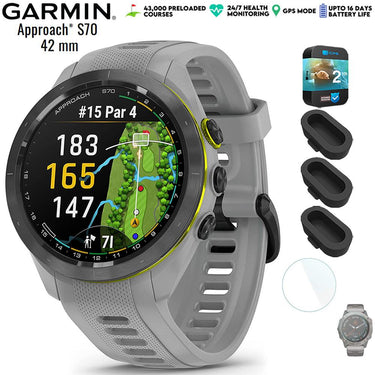 Garmin Approach S70 42 mm GPS Golf Watch Grey Band with 2 Year Warranty Bundle