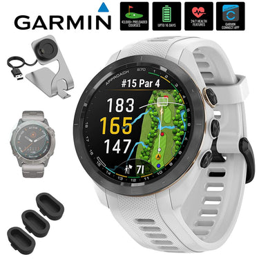 Garmin Approach S70 42mm Premium GPS Golf Watch, White Band + Accessories Bundle