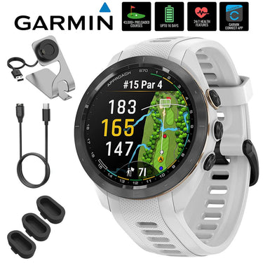 Garmin Approach S70 42mm Premium GPS Golf Watch, White Band + Accessories Bundle