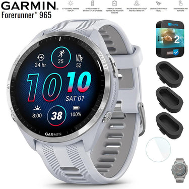 Garmin Forerunner 965 Running Smartwatch White and Gray + 2 Year Warranty Bundle