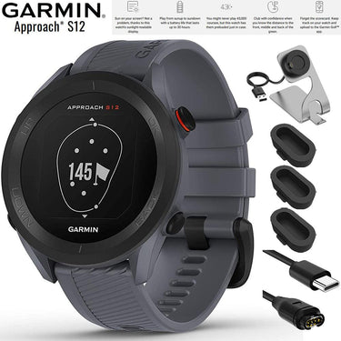 Garmin Approach S12 GPS Golf Watch w/ 42k+Courses Granite Blue + Charging Bundle