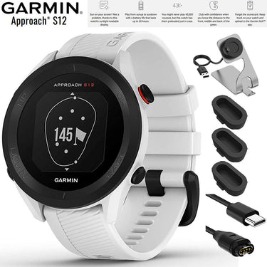 Garmin Approach S12 GPS Golf Watch 42k+ Preloaded Course White + Charging Bundle