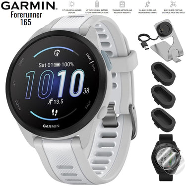 Garmin Forerunner 165 Sport Watch Gray + Whitestone with Charging Dock Bundle