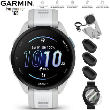 Garmin Forerunner 165 Music Sport Watch Gray + Whitestone with Charging Bundle