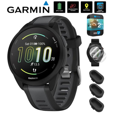 Garmin Forerunner 165 Smart Sport Watch, Black + Slate Gray + 2 Year Warranty Bundle