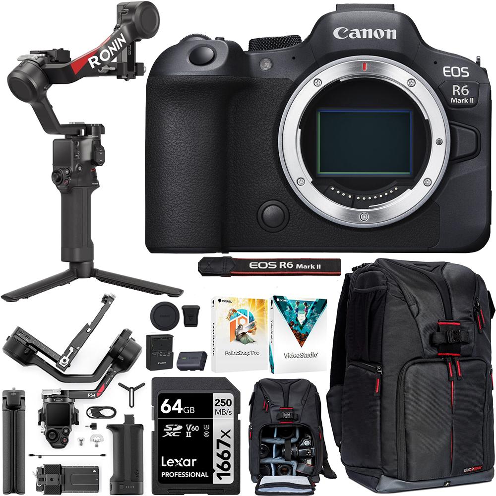 Canon EOS R6 Mark II 24.2MP Mirrorless Camera Body + DJI RS 4 Gimbal S