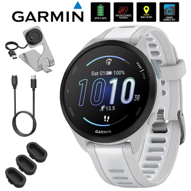 Garmin Forerunner 165 Smart Sport Watch, Mist Gray + Whitestone w/ Accessories Bundle