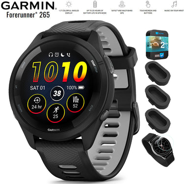 Garmin Forerunner 265 GPS Smartwatch - 46mm Black/Gray + 2 Year Warranty Bundle