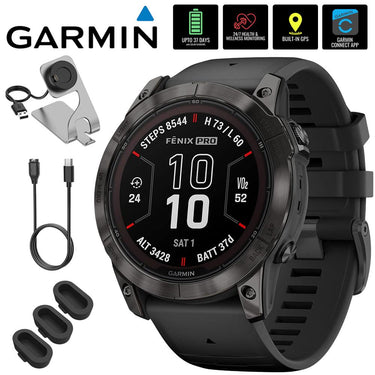 Garmin Fenix 7X Pro Solar, Sapphire, Carbon Gray Titanium, Black w/ Accessories Bundle