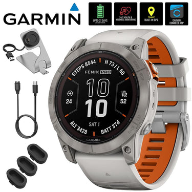 Garmin Fenix 7X Pro Solar, Sapphire, Titanium, Gray/Orange w/ Accessories Bundle