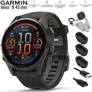 Garmin Fenix 8 43 mm AMOLED Gray Titanium with Black Band + Charging Dock Bundle