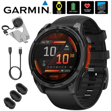 Garmin Fenix 8 47mm Smartwatch, Slate Gray w/ Black Silicone Band + Accessories Bundle