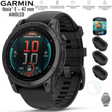 Garmin Fenix E 47 mm AMOLED Steel with Black Band + 2 Year Warranty Bundle