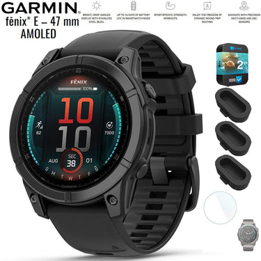 Garmin fenix E 47 mm AMOLED Gray Steel with Black Band + 2 Year Warranty Bundle