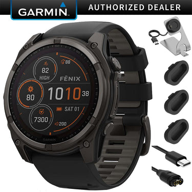 Garmin Fenix 8 51mm Solar Sapphire, Carbon Gray + Charging Dock + Dust Cover Bundle
