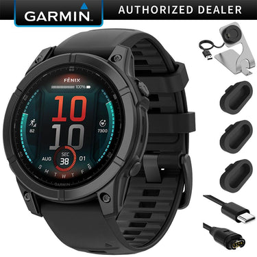 Garmin Fenix E 47mm AMOLED, Stainless Steel Band + Charging Dock + Dust Cover Bundle