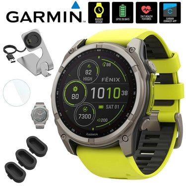 Garmin Fenix 8 47 mm Smartwatch, Solar Sapphire, Titanium + Accessories Bundle