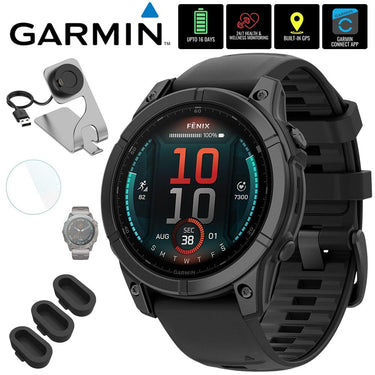Garmin Fenix E 47 mm, AMOLED,Slate Gray Steel w/Black Silicone Band +Accessories Bundle