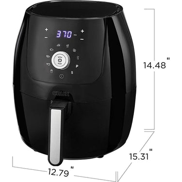 Crux 6 Qt Digital Air Fryer w/ Nonstick Removable Pan Dishwasher Safe & Crisping Tray