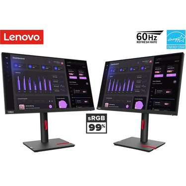 Lenovo ThinkVision 23.8" Full HD 60Hz Monitor Raven Black 2 Pack with HDMI Cable