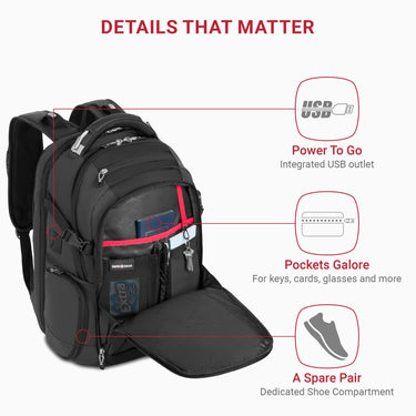 Swiss Gear Travel Tech Elite USB ScanSmart Laptop Backpack, Fits Laptops up to 16", Black