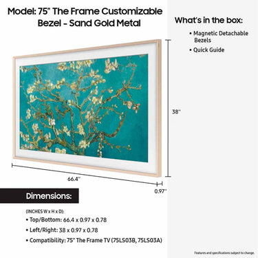 Samsung 75" The Frame Customizable Bezel - Sand Gold Metal - VG-SCFC75SGMZA
