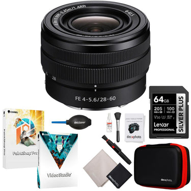 Sony FE 28-60mm F4-5.6 Compact E-mount Zoom Lens with Cleaning & 64GB Bundle