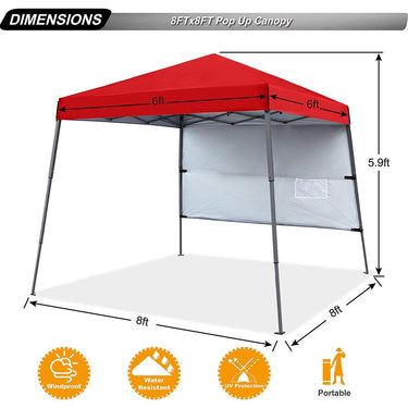 ABCCANOPY Outdoor 8x8 ft Pop-Up Canopy with Sun Wall, Bag, Stakes and Ropes, Red
