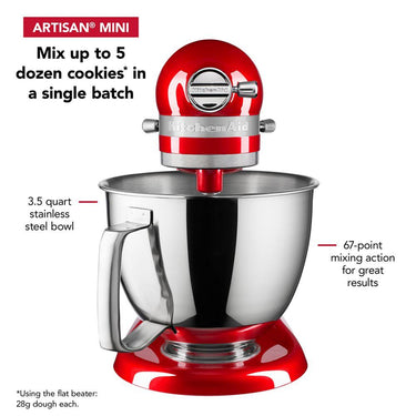 KitchenAid Artisan Mini 3.5 Quart Tilt-Head Stand Mixer - Candy Apple Red - KSM3316XCA
