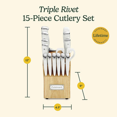 Cuisinart Triple Rivet 15-Piece Cutlery Set with Storage Block, White Open Box