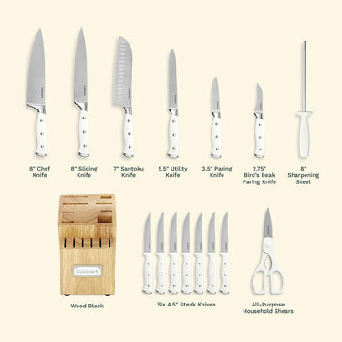 Cuisinart Triple Rivet 15-Piece Cutlery Set with Storage Block, White Open Box