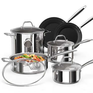 Ciwete 10-Piece Stainless Steel Pots and Pans Induction Cookware Set