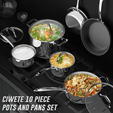 Ciwete 10-Piece Stainless Steel Pots and Pans Induction Cookware Set