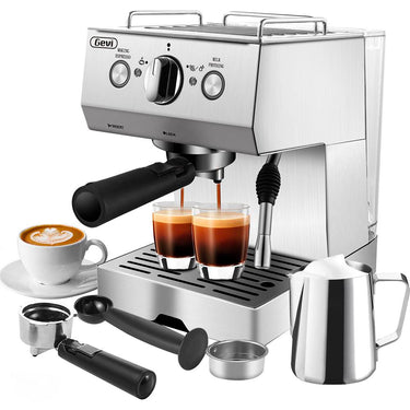 Gevi Espresso Machine 15 Bar Pump Pressure, Cappuccino Coffee Maker w/ Milk Foaming