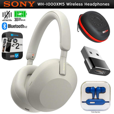 Sony WH-1000XM5 Wireless Noise Canceling Headphones, Silver w/ 2YR Warranty Bundle