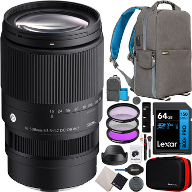 Sigma 16-300mm F3.5-6.7 DC OS Contemporary Lens for Canon RF Mirrorless Cameras Bundle