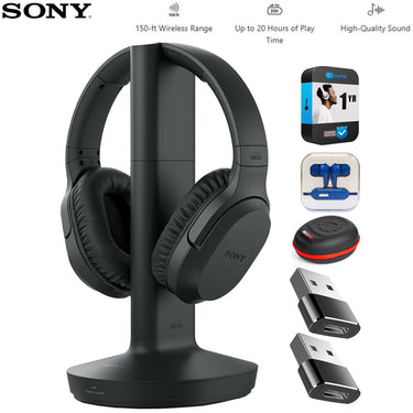 Sony Wireless Home Theater Headphones Black with Case and 1 Year Warranty Bundle