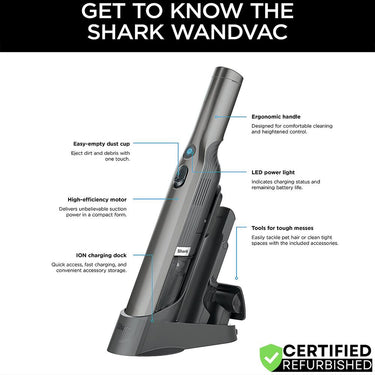 Shark QV201 WANDVAC Handheld Vacuum and Charging Dock, Graphite