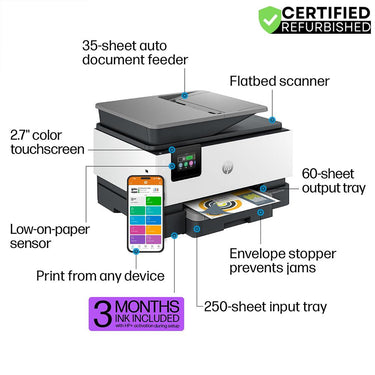 Hewlett Packard OfficeJet 9125e All-in-One Color Printer Renewed + 2 Yr Warranty