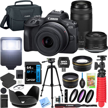 Canon EOS R100 Mirrorless Camera Double Zoom 2 Lens Kit 18-45mm + 75-300mm Bundle