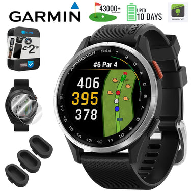 Garmin Approach S44 GPS Golf Smartwatch, Silver Aluminum Bezel + 2 YR Warranty Bundle
