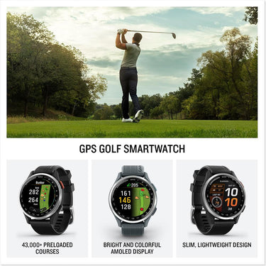 Garmin Approach S44 GPS Golf Smartwatch, Silver Aluminum Bezel + 2 YR Warranty Bundle