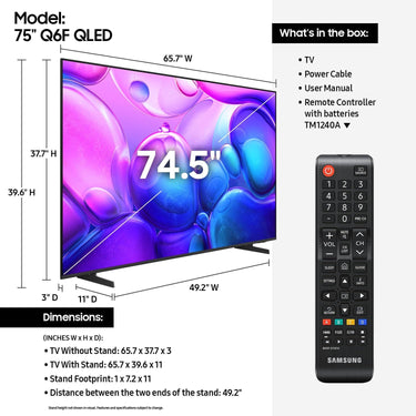 Samsung 75 inch Class Q6F Series QLED 4K UHD AI Smart Tizen TV (2025)