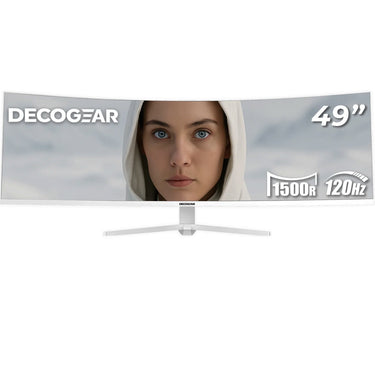 Deco Gear 49" Curved Ultrawide White Monitor, 3840x1080, 32:9, 144Hz, 1ms MPRT, PIP/PBP