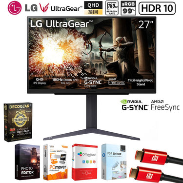LG 27" UltraGear QHD 180Hz 1ms IPS Gaming Monitor + 26 Months Protection Bundle