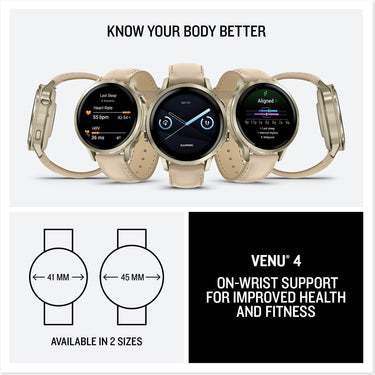 Garmin Venu 4, 41mm Smartwatch Lunar Gold with Bone Band and Light Sand Leather Band