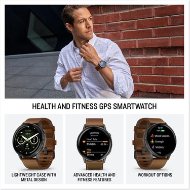 Garmin Venu 4,45 mm Smartwatch, Slate with Black Band and Brown Leather Band