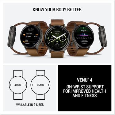 Garmin Venu 4,45 mm Smartwatch, Slate with Black Band and Brown Leather Band