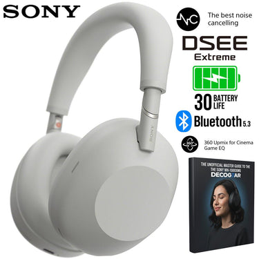 Sony Best Noise Canceling Headphones, Platinum Silver w/ Deco Master Guide Bundle