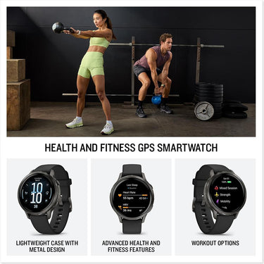 Garmin Venu 4, 41 mm GPS Smartwatch, Slate w/Black Silicone Band +2YR Warranty Bundle